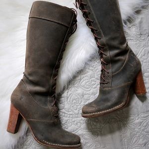 Frye 8 Villager Lace Boot Brown Boho Gypsy Granny